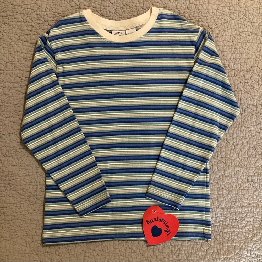 Hartstrings Blue and Tan Striped Long Sleeve Tee size 8 NWT